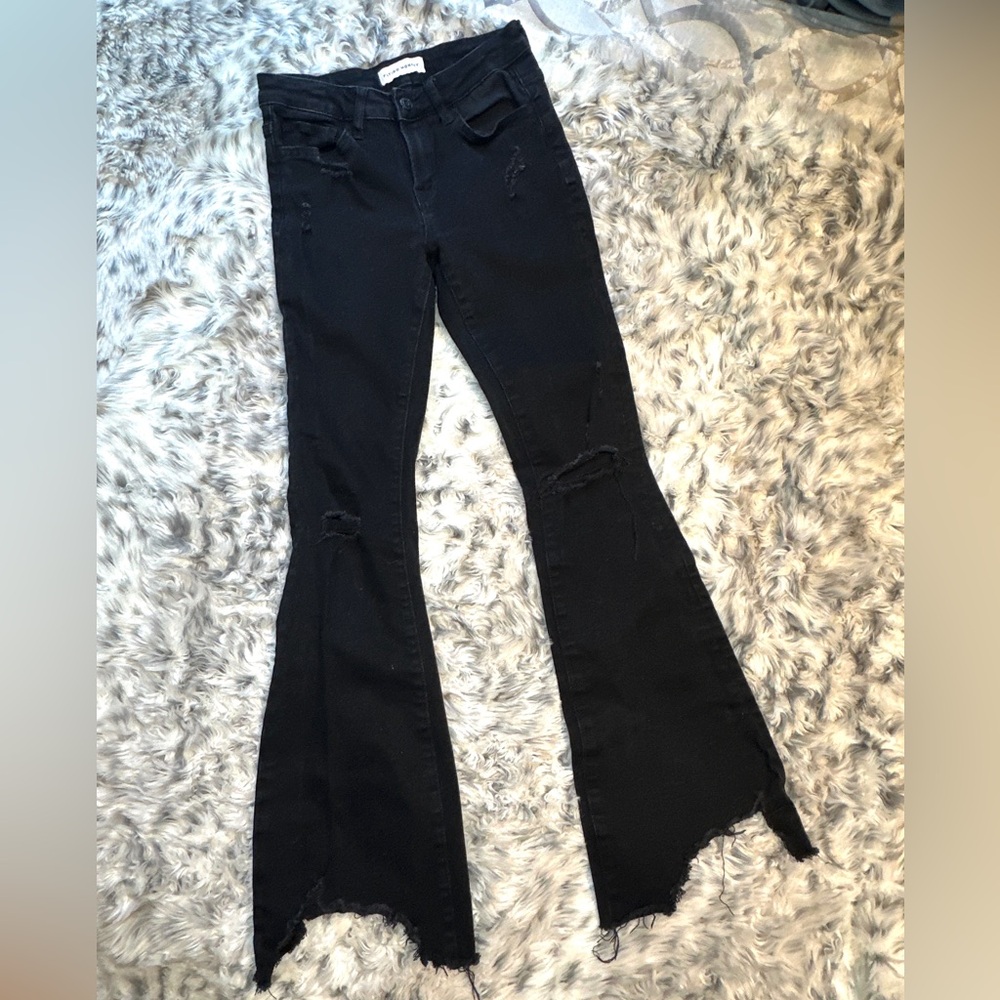 Distressed Black Flare Leg Jeans Grunge Chic size 25 Bell Bottom NWOT Denim XS